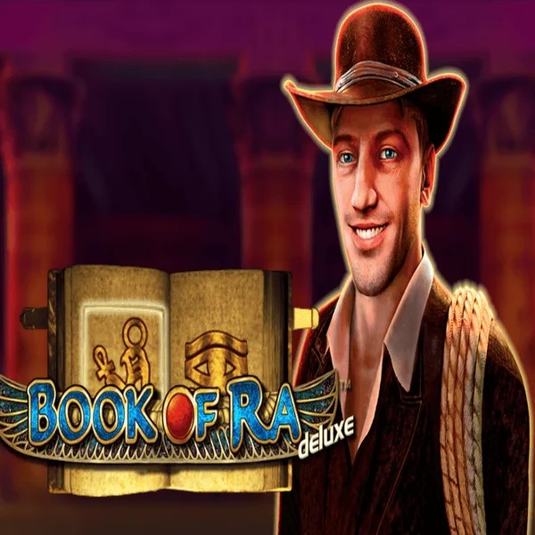 Book of Ra Deluxe slot logo by Novomatic at Casoola Casino